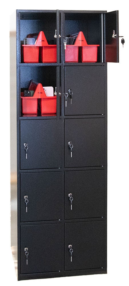 Mobilförvaringsskåp 1750x800x550mm, cyllås, RAL9005, 10st mobillådor