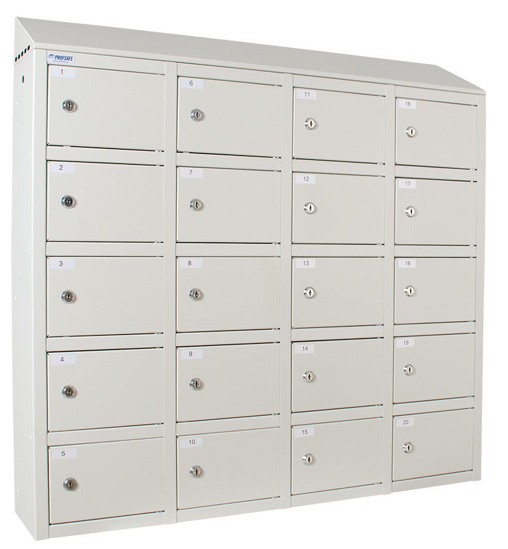 Laddskåp för mobiltelefoner 990x1000x200 mm, 20 låsbara fack, cyl.lås
