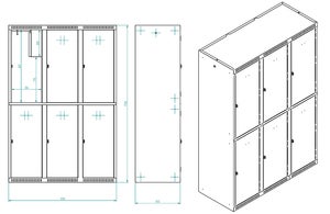 Klädskåp 1750x900x550 mm, cyllås, 2x3 halvhöga dörrar