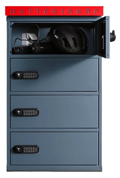 Batteriskåp, utomhusbruk med IP-klassade kodlås,913x514x455, 4 fack